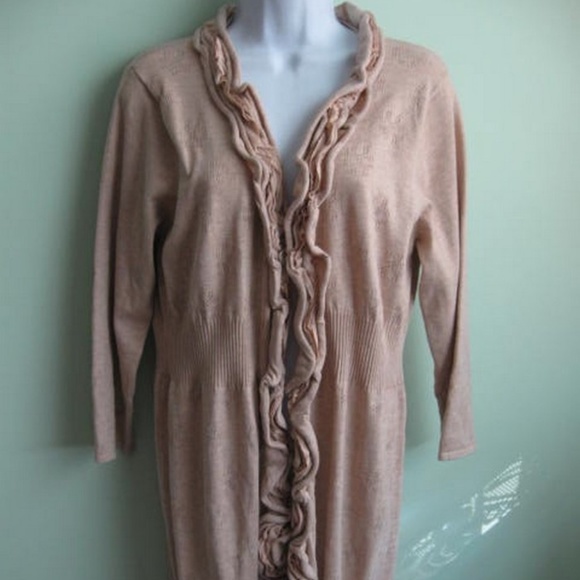 Button-Free Beige Mixed Textured Sweater Jacket - Picture 1 of 4